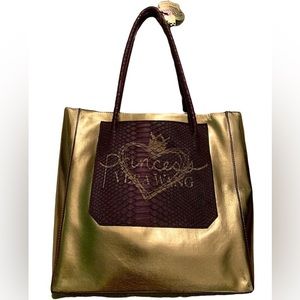 ✨Princess Vera Wang Metallic Gold with Snakeskin Purple Tote !